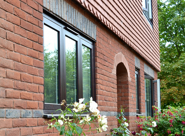 Flush sash windows, PVC-U Mahogany