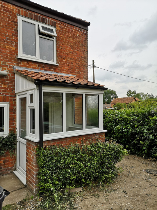 Tiled porch with brick base, period cottage in Norfolk